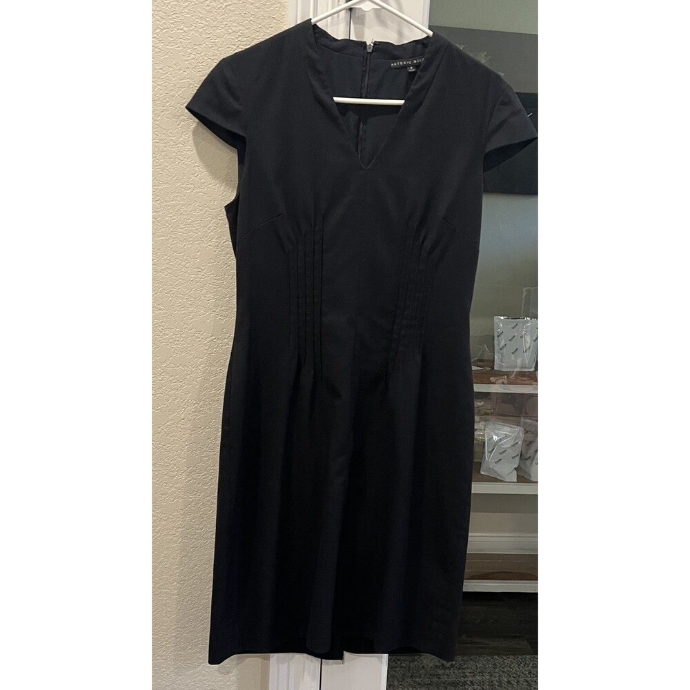 Antonio Melani Women’s Size 8 Black Sheath Dress Cap Sleeve Pintuck Career